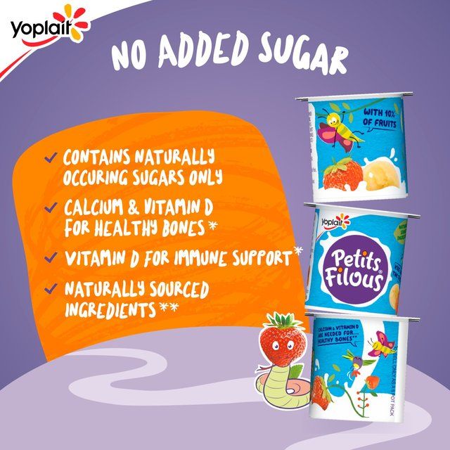 Petits Filous Kids No Added Sugar Strawberry &amp;amp; Banana Yoghurt Pots   6 x 47g
