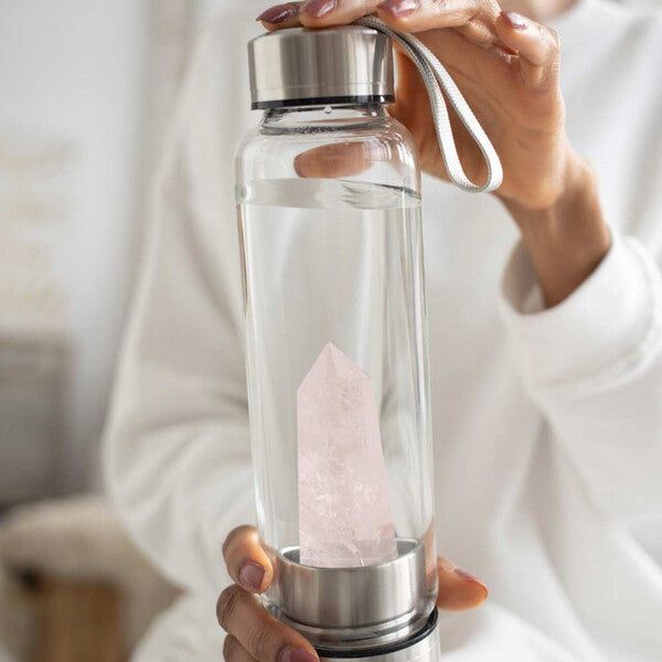 Prezzybox Rose Quartz Purifying Glass Water Bottle