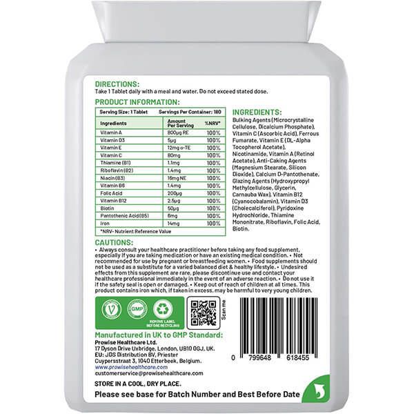 Prowise Multivitamin &amp;amp; Iron 180 Tablets 6 Months Dose