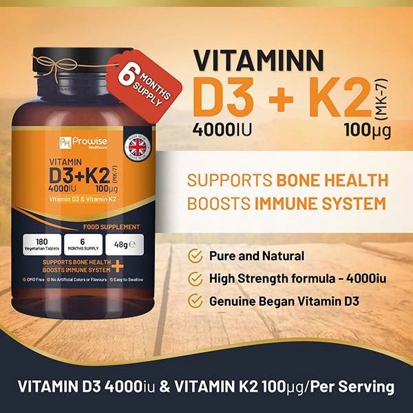 Prowise Vitamin D3 4000IU &amp;amp; K2 MK7 100&amp;micro;g 180 Tablets