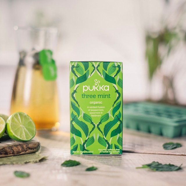 Pukka Organic Three Mint Tea 20 Home Compostable Herbal Tea Bags 32g   20 per pack