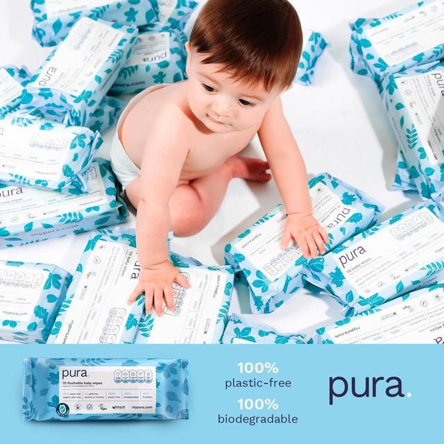 Pura Flushable Eco Baby Wipes Multipack   10 x 70 per pack
