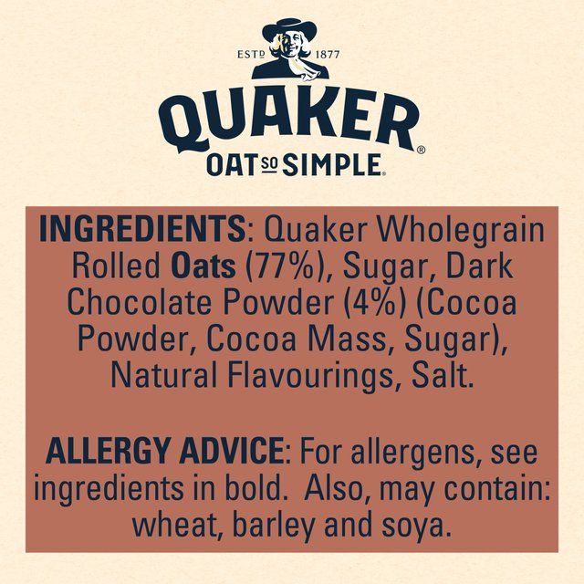 Quaker Oat So Simple Velvety Chocolate Porridge Cereal Sachets   10 per pack