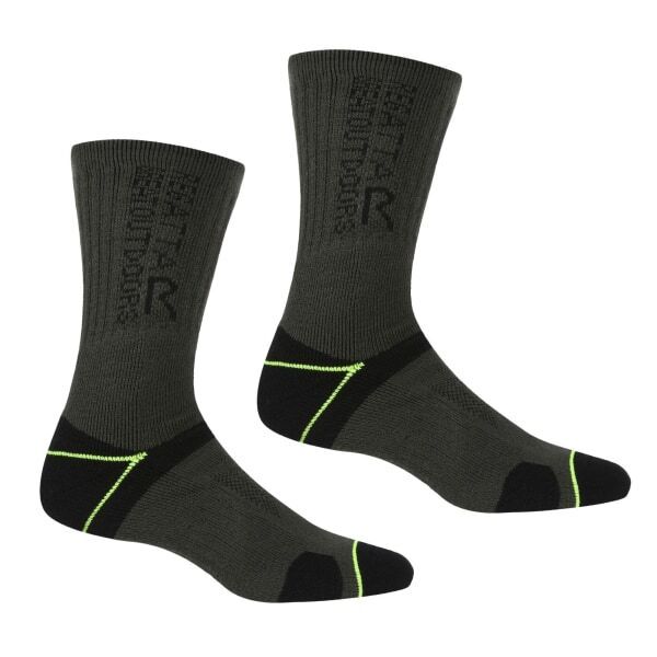 Regatta Mens Blister Protection II Socks (Pack of 2) (9-12) Black/Electric Lime / 0.42EA