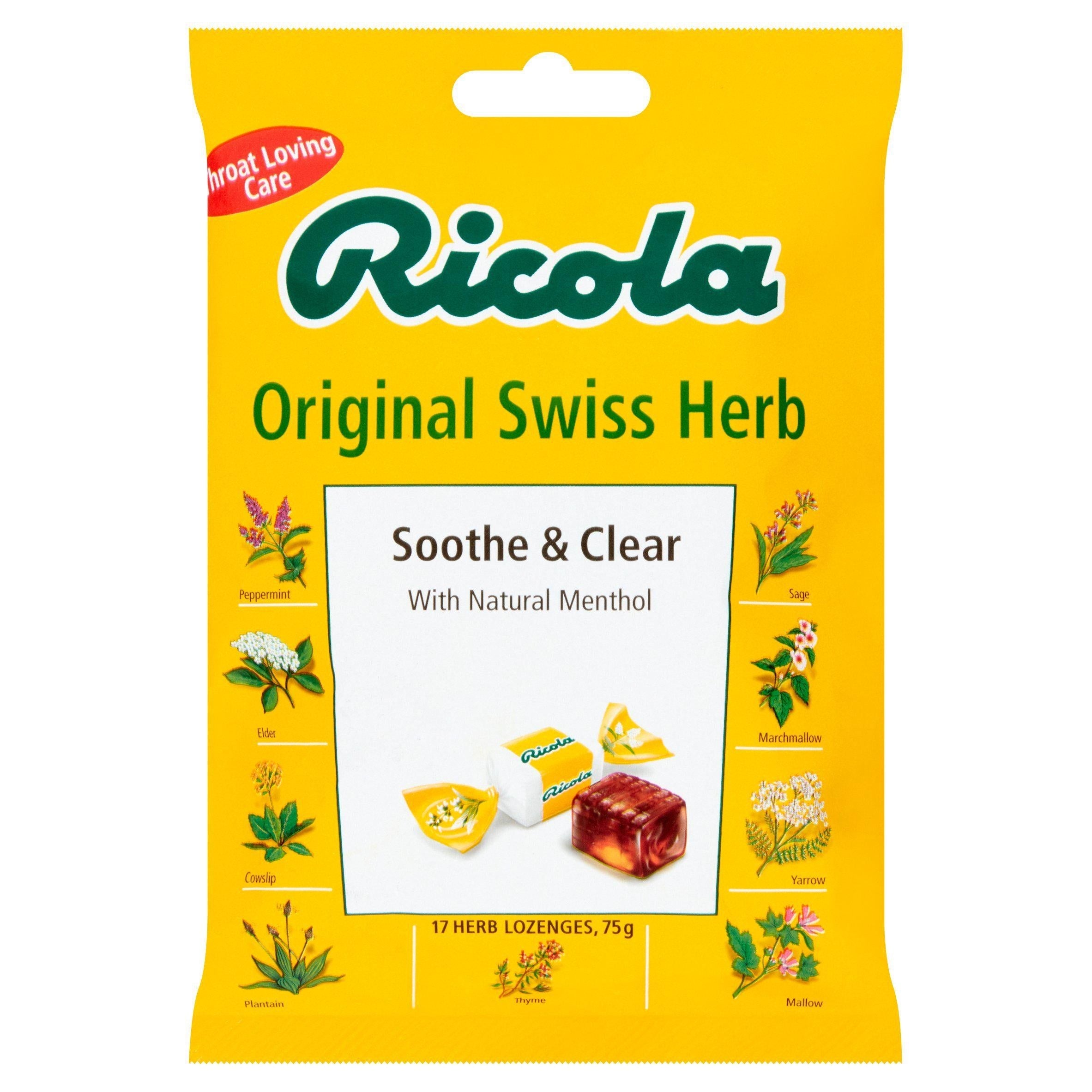 Ricola Soothe &amp;amp; Clear with Natural Menthol 17 Herb Lozenges 75g