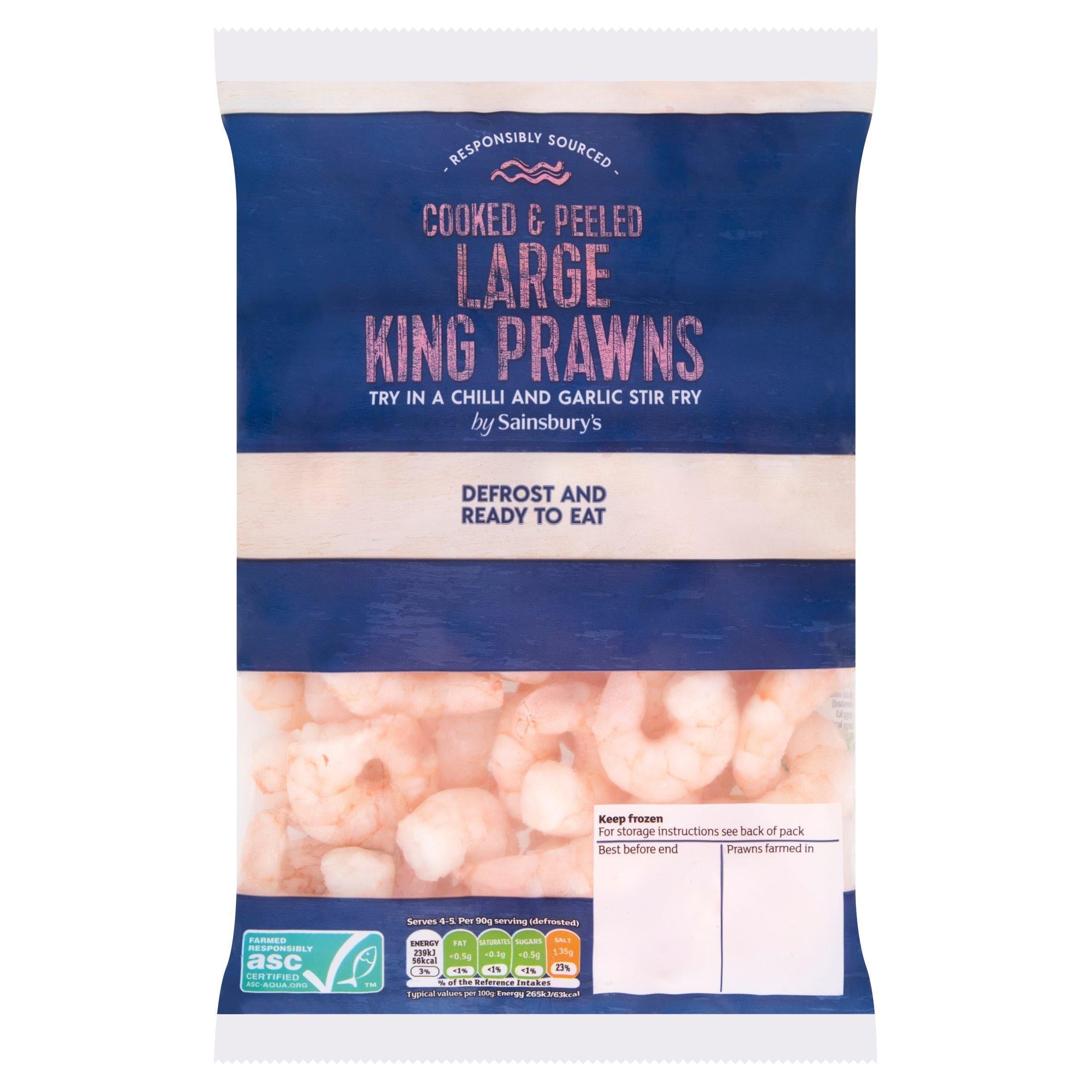 Sainsbury's Frozen Cooked &amp;amp; Peeled Large King Prawns ASC 400g