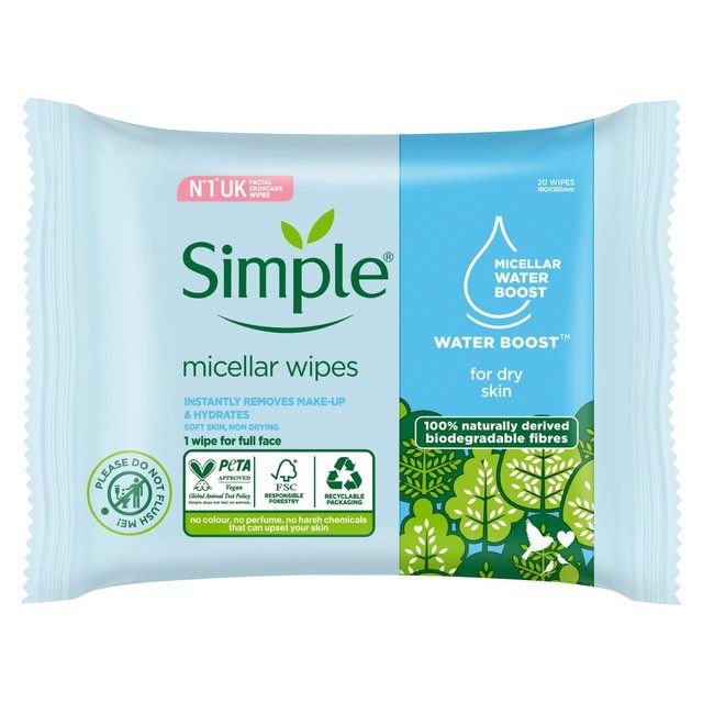 Simple Kind to Skin Micellar Biodegradable Cleansing Wipes   20 per pack