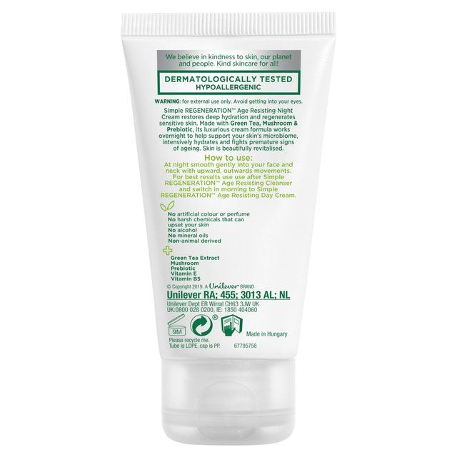 Simple Kind To Skin Regeneration Age Resisting Night Cream   50ml