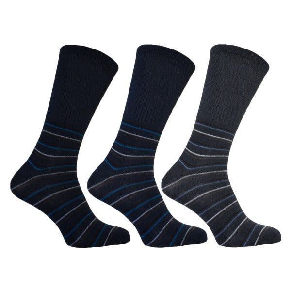 Simply s Mens Extra Wide Striped Socks (Pack Of 3) (6-11) Shades of Blue / 0.20EA