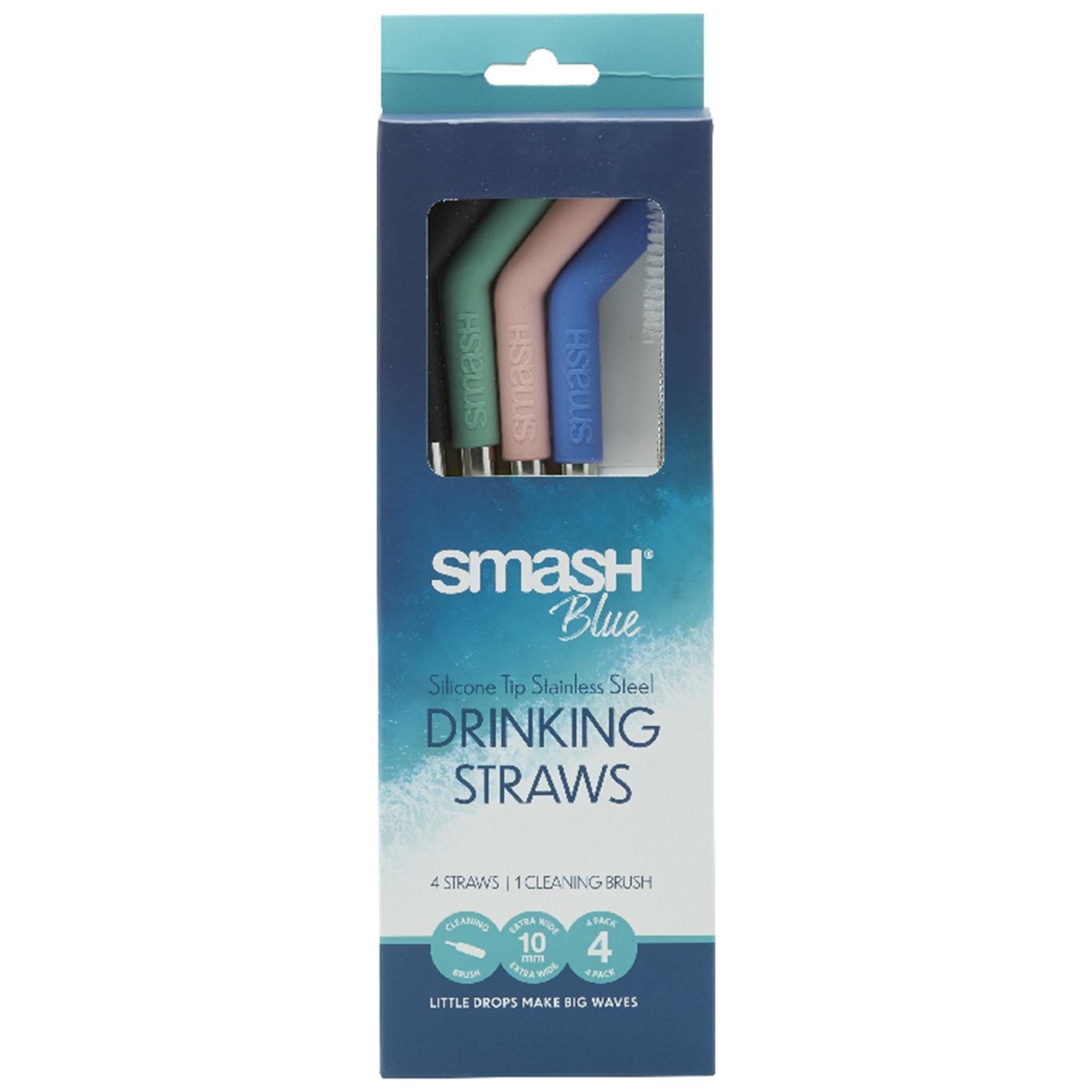 Smash Stainless Steel Straws Silicone Tip &amp;amp; Straw Cleaner 4pk