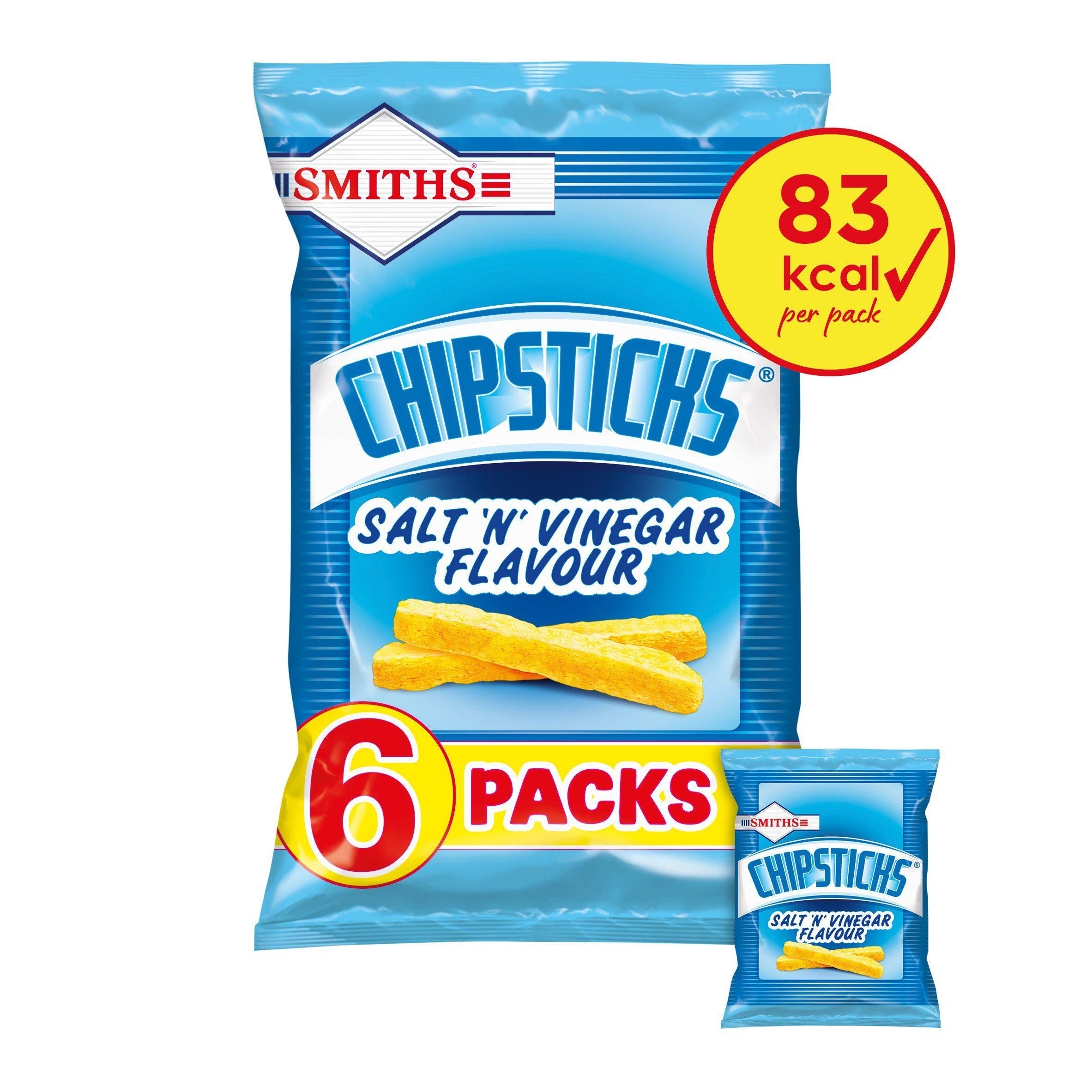 Smiths Chipsticks Salt &amp;amp; Vinegar Multipack Snacks Crisps 6x17g