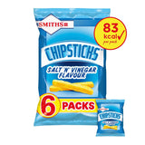 Smiths Chipsticks Salt &amp;amp; Vinegar Multipack Snacks Crisps 6x17g