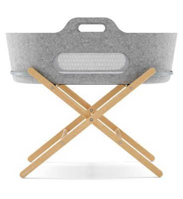 SnuzBaskit Light Grey Moses Basket &amp;amp; Natural Stand Set