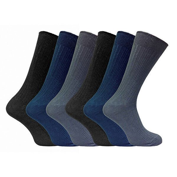 Sock Snob 6 Pairs Mens Ribbed 100% Cotton Socks 6-11 UK Black / Navy / Grey / 6EA